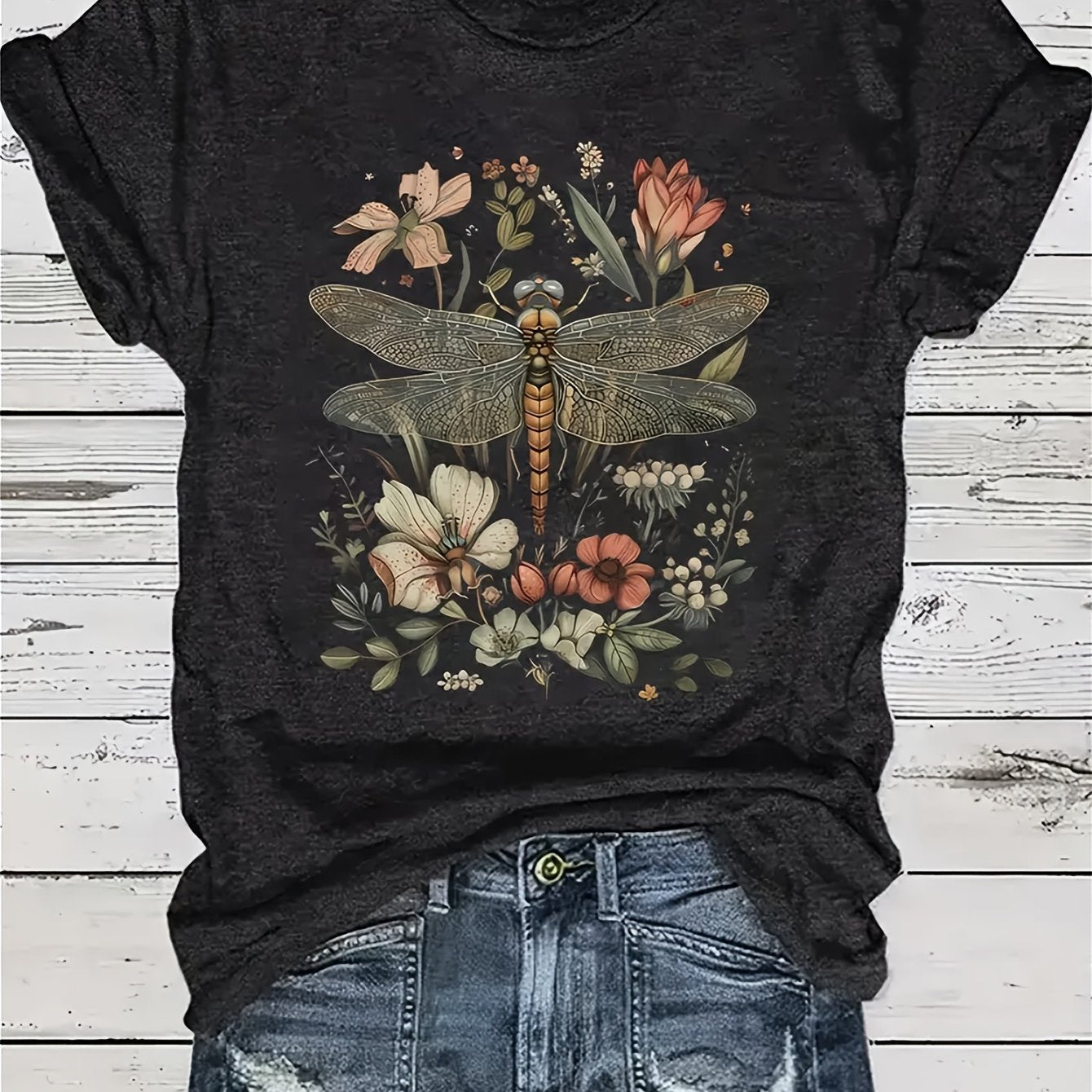 Summer Boho Floral Graphic Tees - Trendy Dragonfly Tees