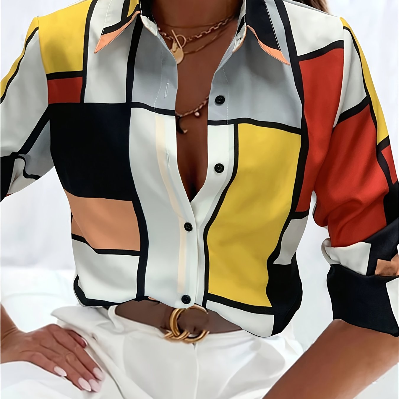 SCACTO Women's Plaid Button Long Sleeve Lapel Shirt Top