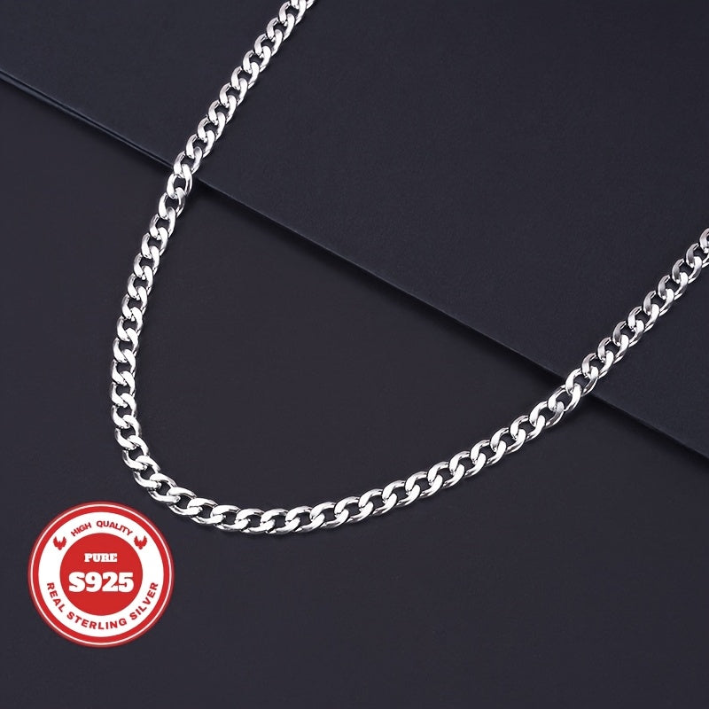 925 Silver, Cuban Necklace, Men's and Women's Necklace, Fashion Trend, Italian Craftsmanship, Suitable for Boyfriend, Girlfriend, Birthday Gift, Valentine's Day Gift, Various Festivals, Suitable for Casual Attire, 0.7oz