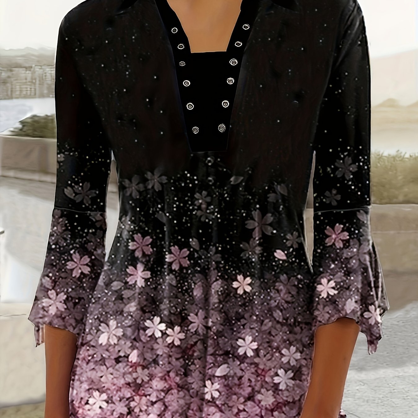 Women's Casual Floral Print Blouse with Asymmetrical Sleeves