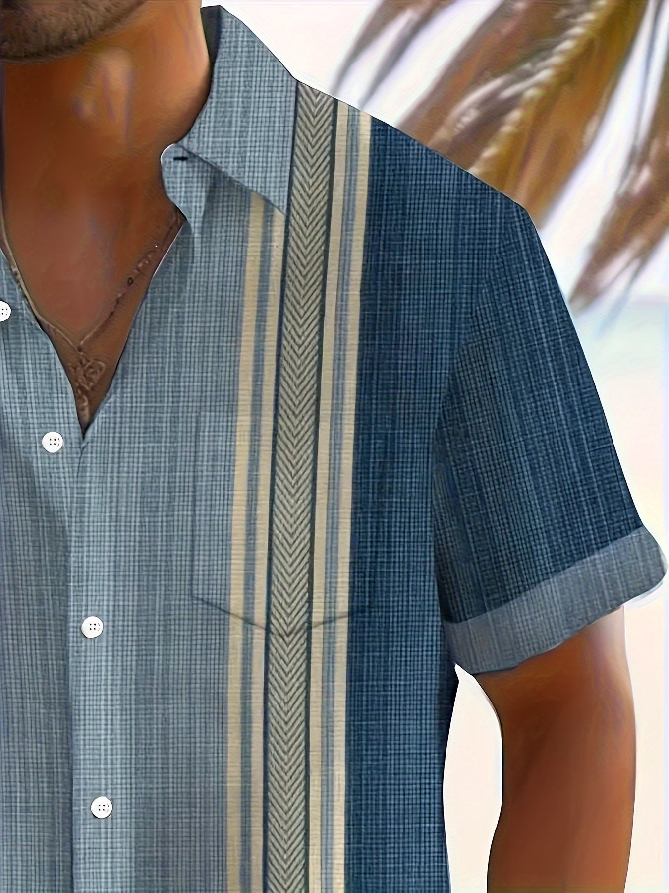 Summer Breathable Men's Short Sleeve Striped Shirt - Casual Button-Up for Vacation & Outdoor Activities