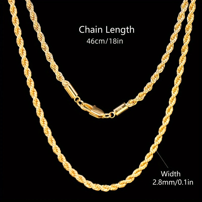 Elegant 18K Gold-Plated 925 Sterling Silver Braided Rope Chain Necklace in Gift Box