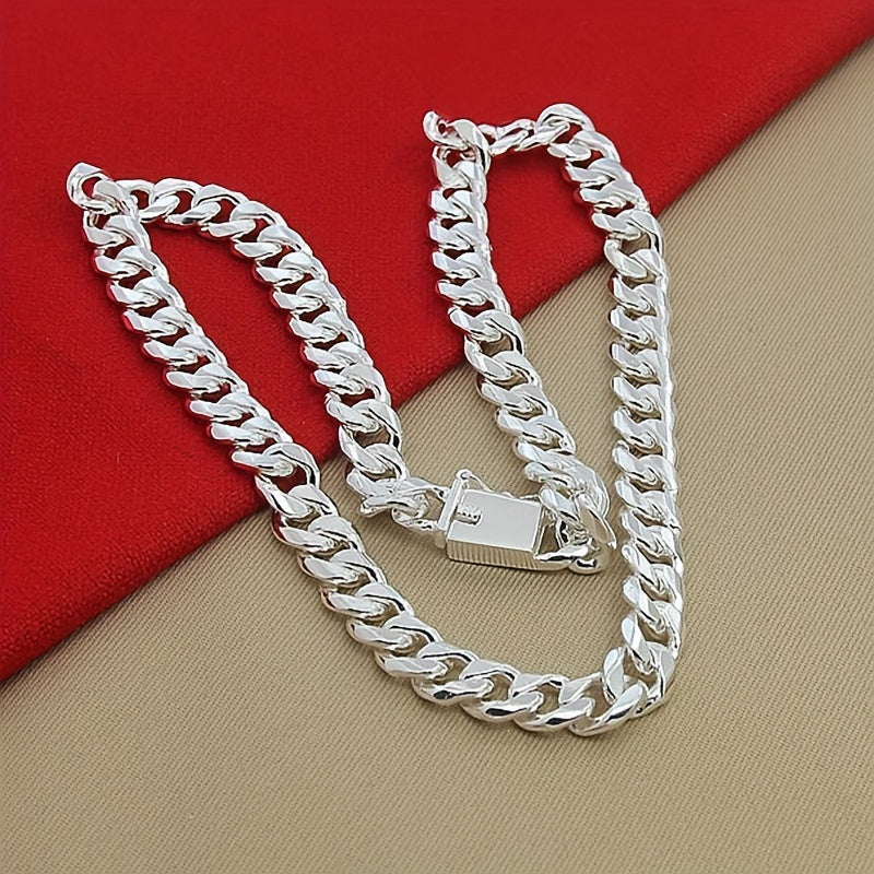 New 925 sterling Silvery smooth chain necklace for both men and women, 10mm fashionable Cuban chain jewelry
