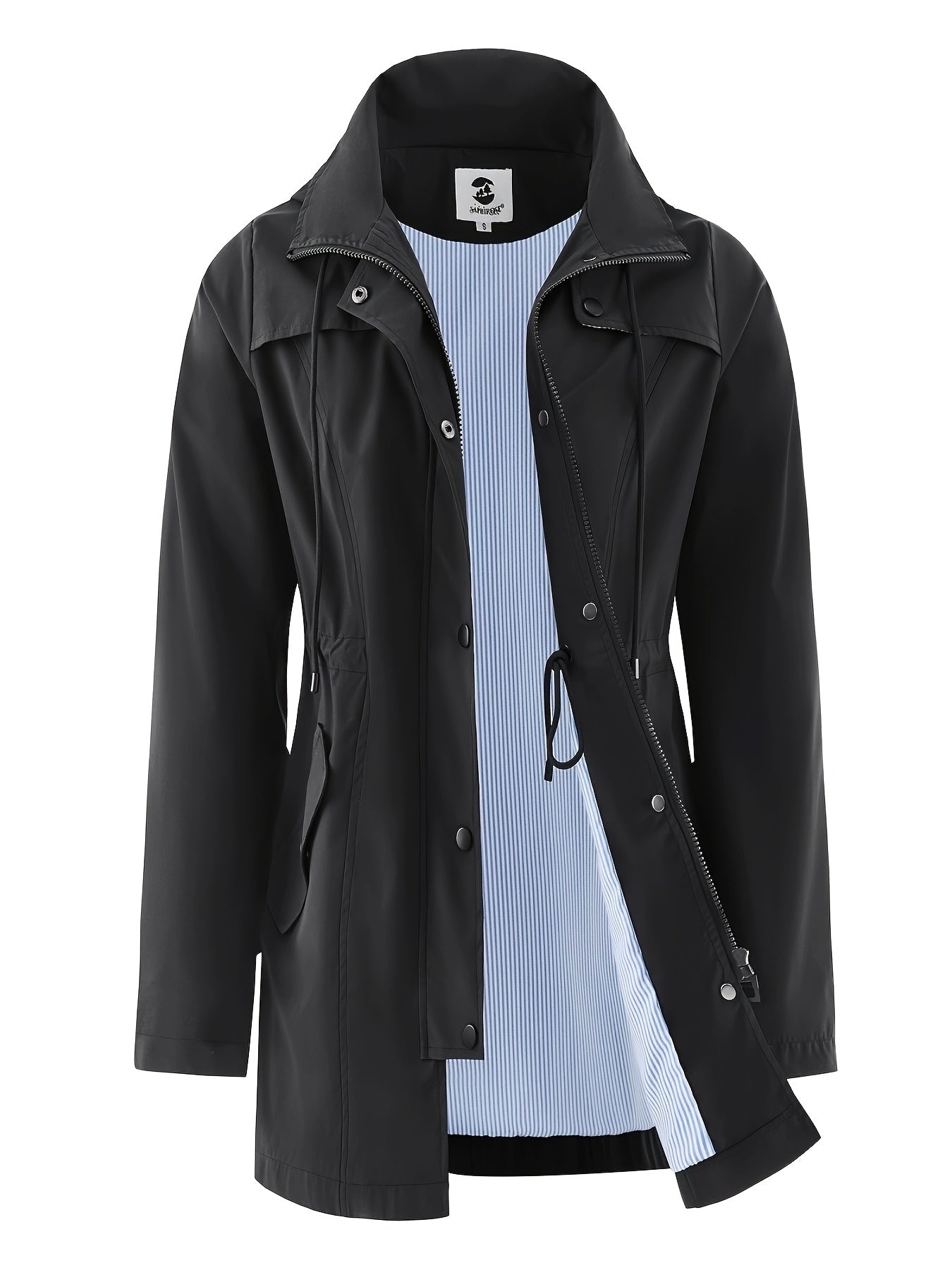 Women's Elegant High Quality Windbreaker Raincoat with Hood - High Elasticity Mid-Length Long Sleeve Jacket, Beige Trench Coat for Spring/Fall Outdoor Commute & Casual Outings, Spring Fall Jacket | Elegant Raincoat | High Qua