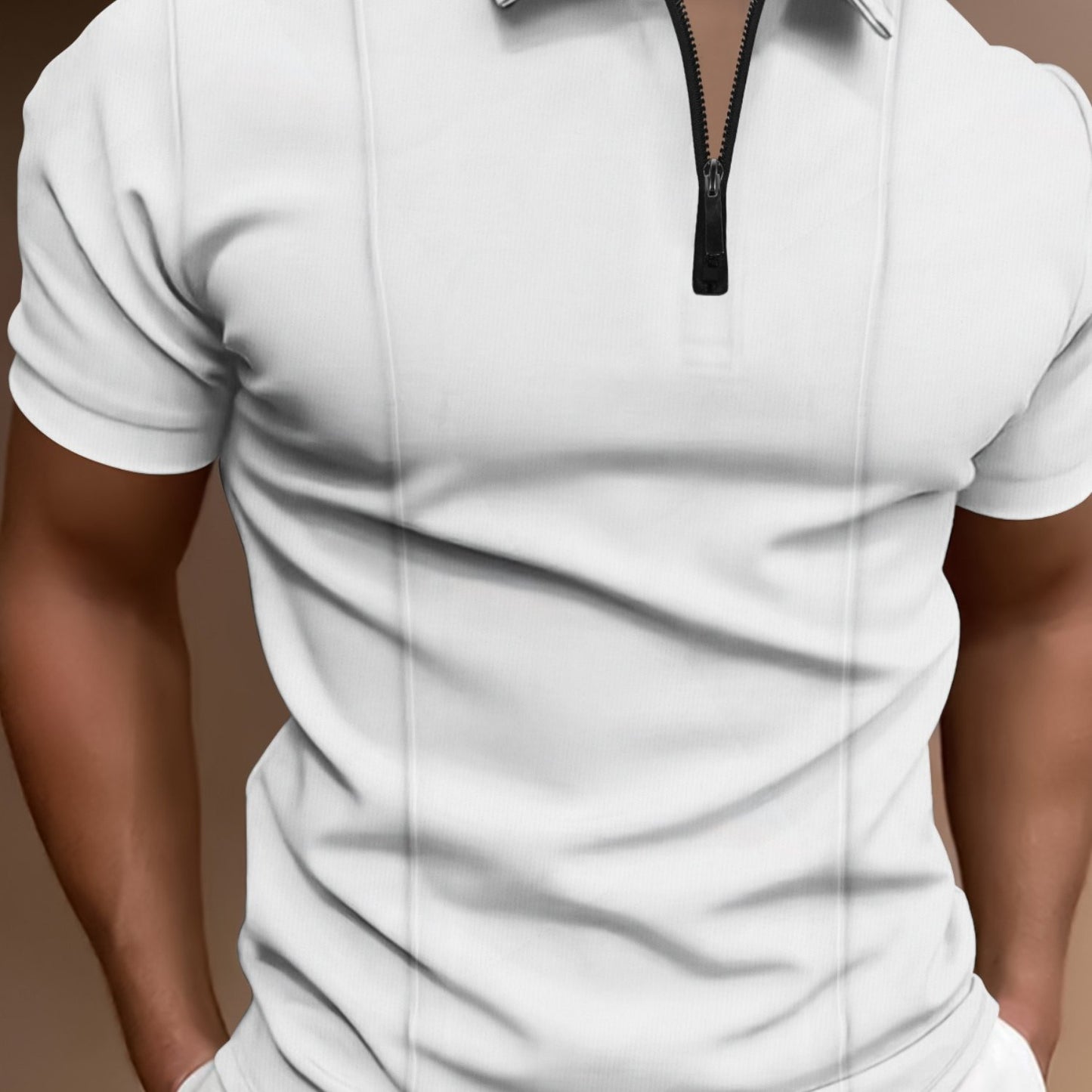 Men's Short Sleeve Full Zip Closure Golf Shirt Moisture Wicking Breathable Solid Color Summer Top Regular Fit Machine Washable