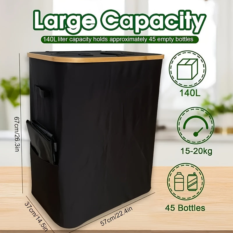 Extra Large 36.98 Gallon Kitchen Recycling Bin with 2 Reusable Bags