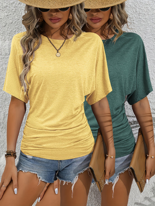 2pcs Women's Summer Casual Tees - Stylish Short Sleeve Tops