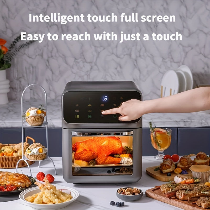 10L Family Air Fryer Oven Stereoscopic Liner, 5D Hot Air 18 Menus, 3 Modes, 1350W, Temp Control, Timer BBQ, Multi-Food, Home & Party, Versatile For Making Fries, Chicken, Steak, Pizza