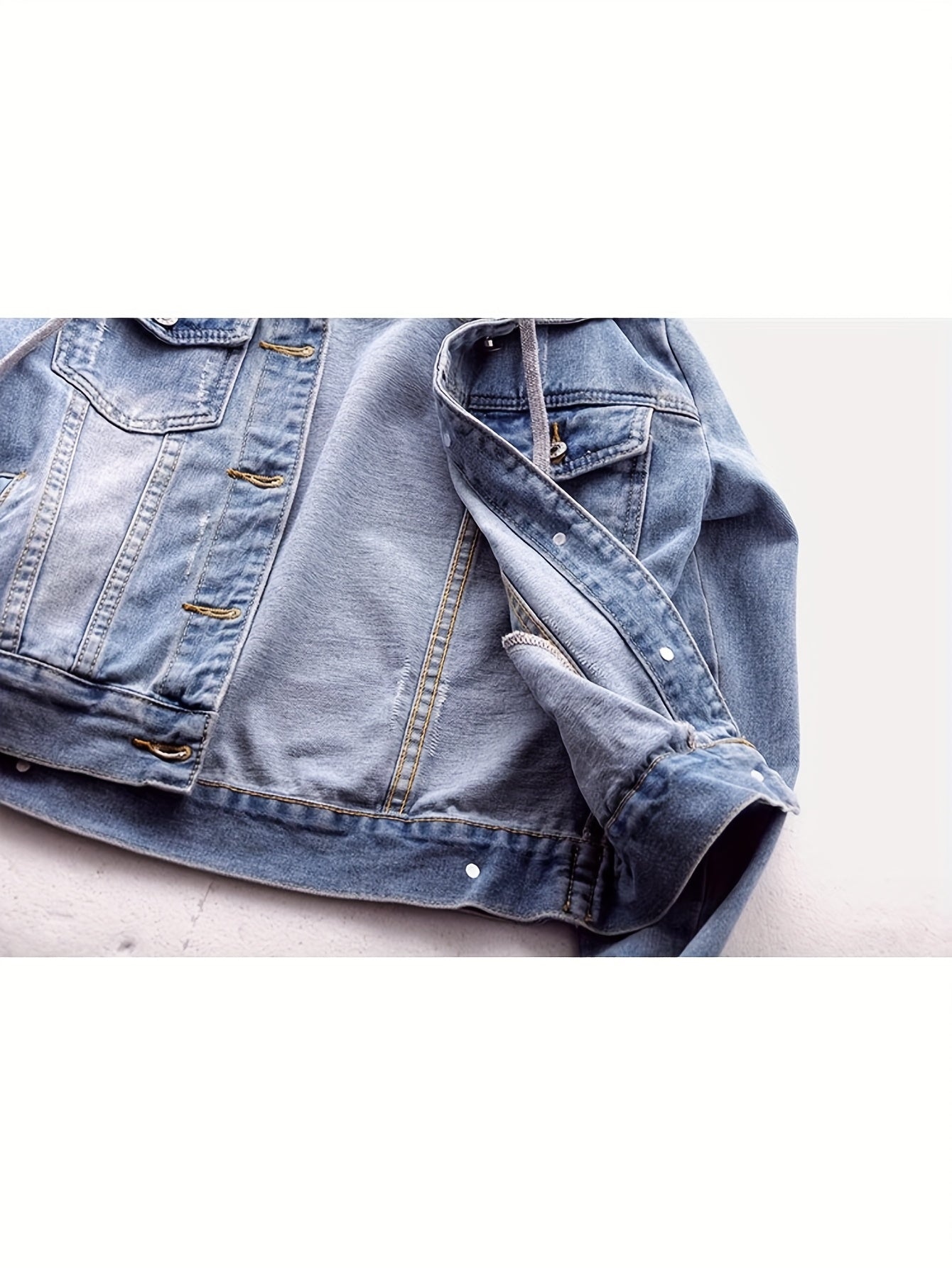 Womens Casual Denim Hooded Jacket Short With Removable Hood