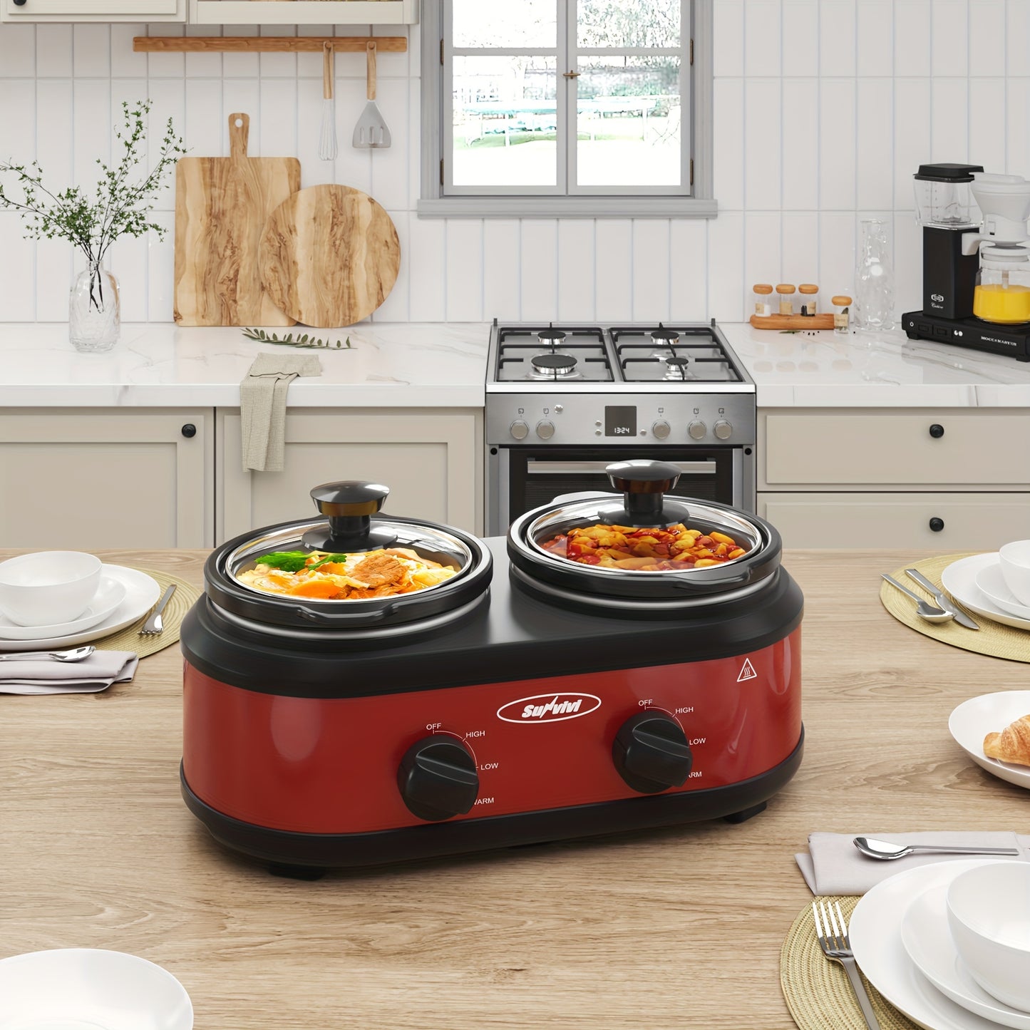 Dual Pot Oval Manual Slow Cooker With Adjustable Temp