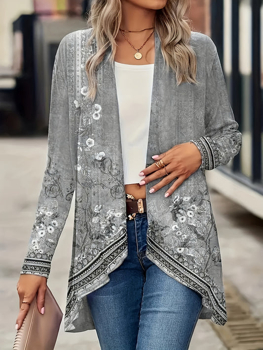 Spring And Autumn New Women Tops Floral Print Cardigan Casual Long-sleeved Thin Coat