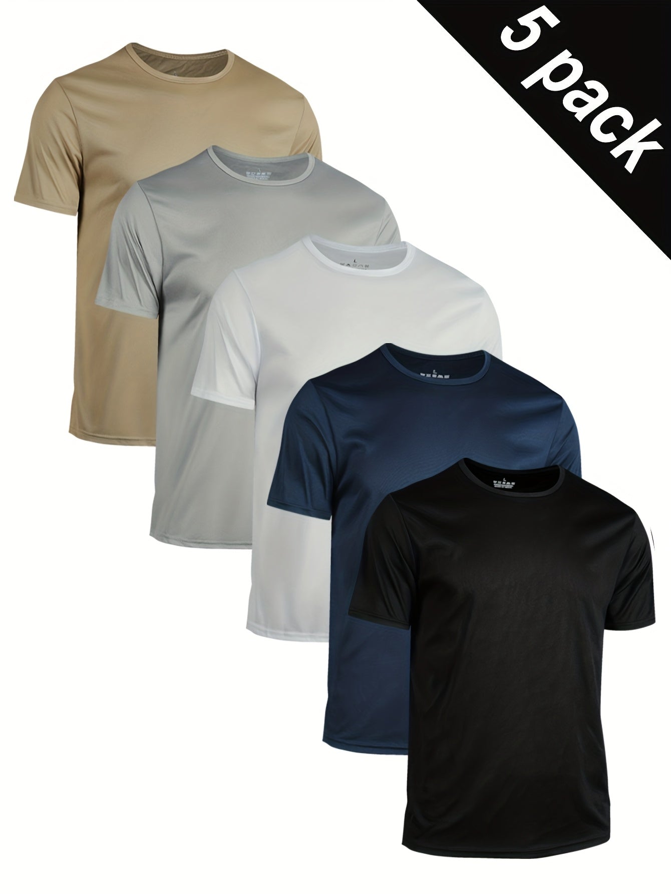 5pcs Men's Quick-Dry Breathable T-Shirts - Solid Color, Crew Neck, Short Sleeve, Lightweight Summer Sports Tops for Fitness & Training, Machine Washable, Polyester, Casual Wear|Versatile Tshirts|Smooth Texture