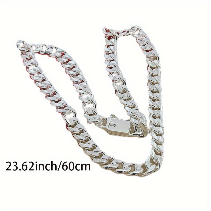 New 925 sterling Silvery smooth chain necklace for both men and women, 10mm fashionable Cuban chain jewelry