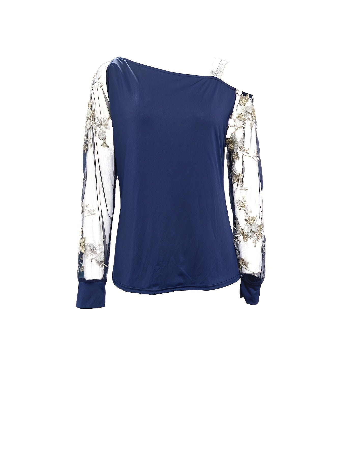 Elegant Off-Shoulder Embroidered Long Sleeve T-Shirt for Women