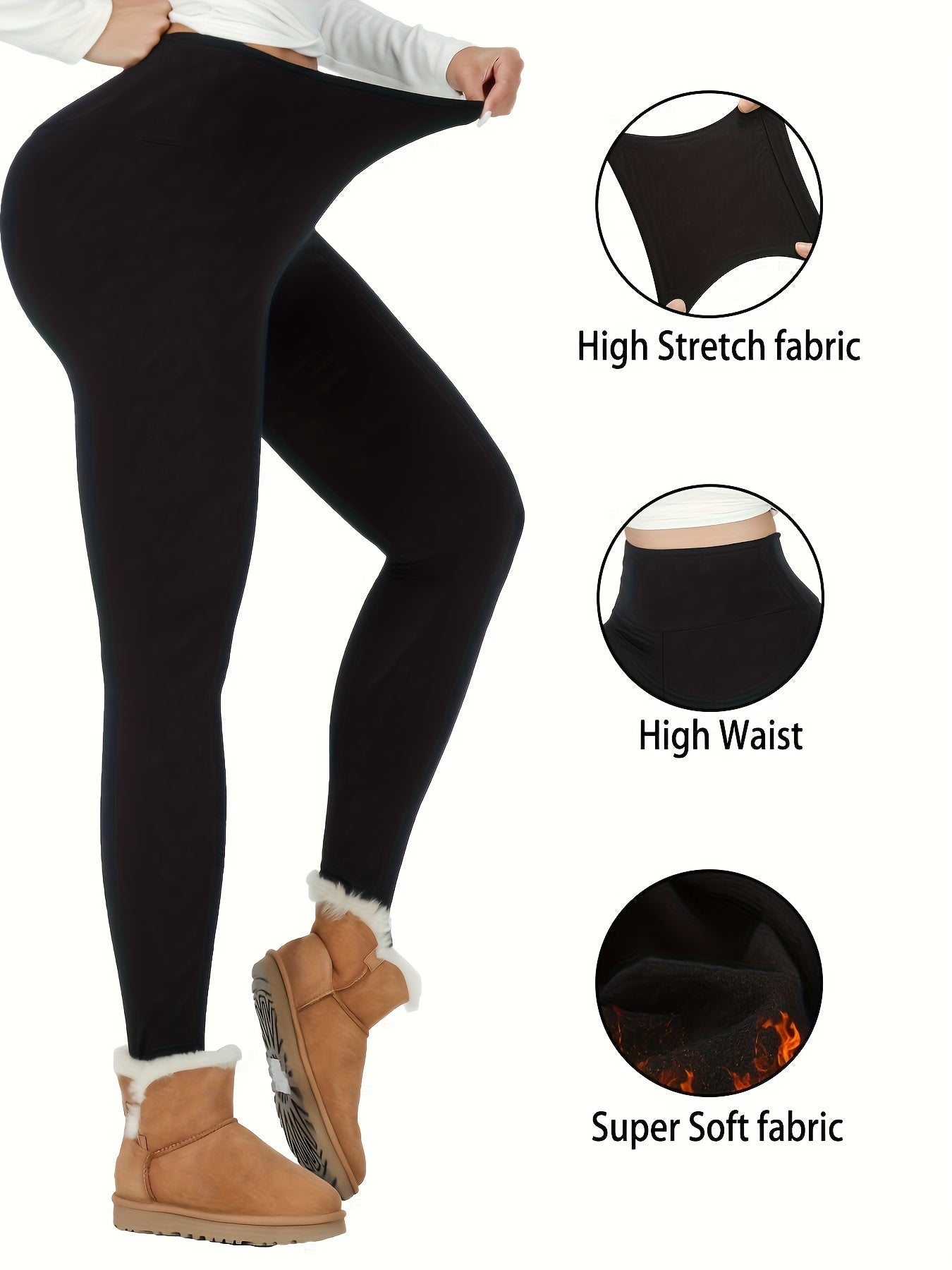 3 Pack Super Soft Plus Lined Leggings, Solid Color Thermal Warm Pants for Women, Workout Yoga Running, Fall and Winter