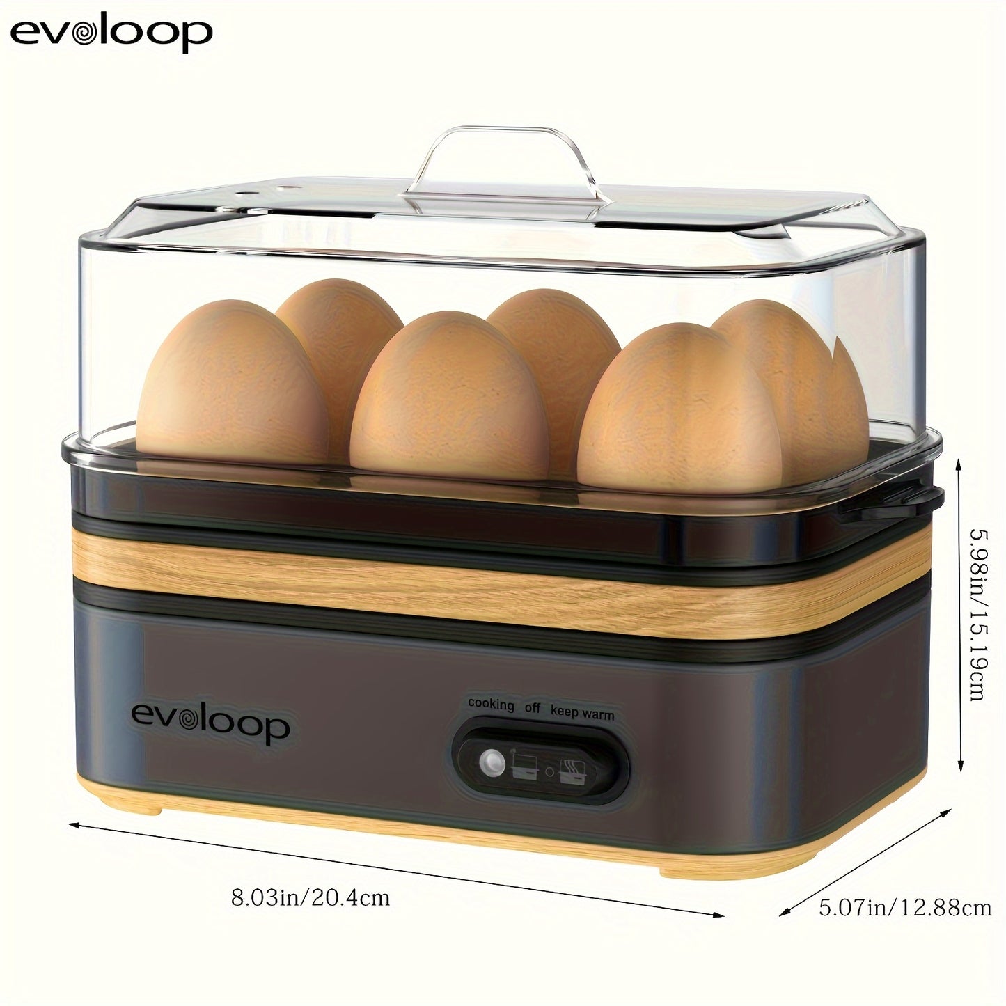Evoloop Rapid Egg Cooker For Hard Boiled Eggs, Poached Eggs, Scrambled Eggs, Or Omelets With Auto Shut Off