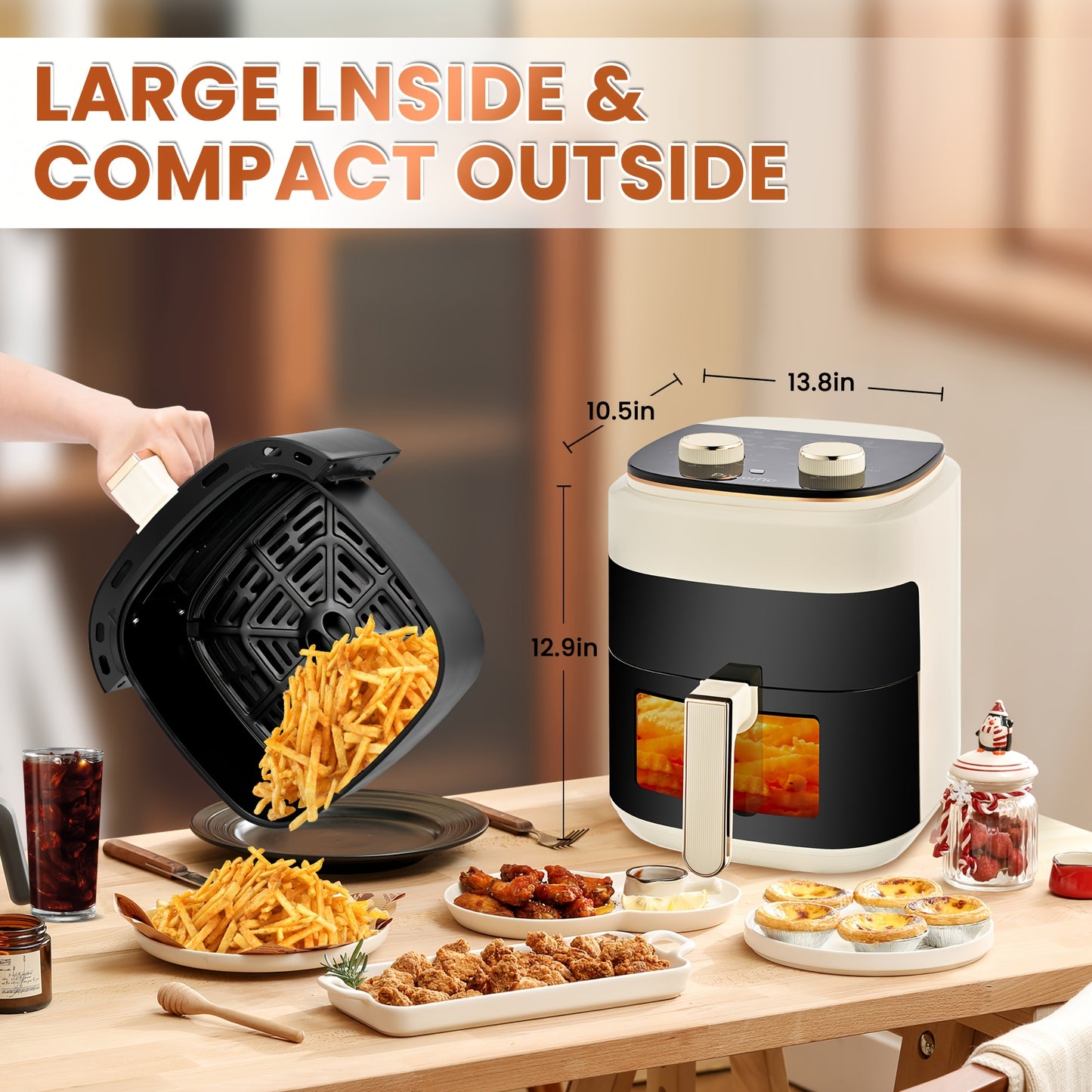 SUSTEAS 4QT Air Fryer 8-in-1 Adjustable Temp Beige