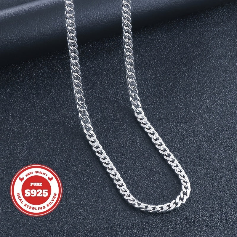 925 Silver, Cuban Necklace, Men's and Women's Necklace, Fashion Trend, Italian Craftsmanship, Suitable for Boyfriend, Girlfriend, Birthday Gift, Valentine's Day Gift, Various Festivals, Suitable for Casual Attire, 0.7oz