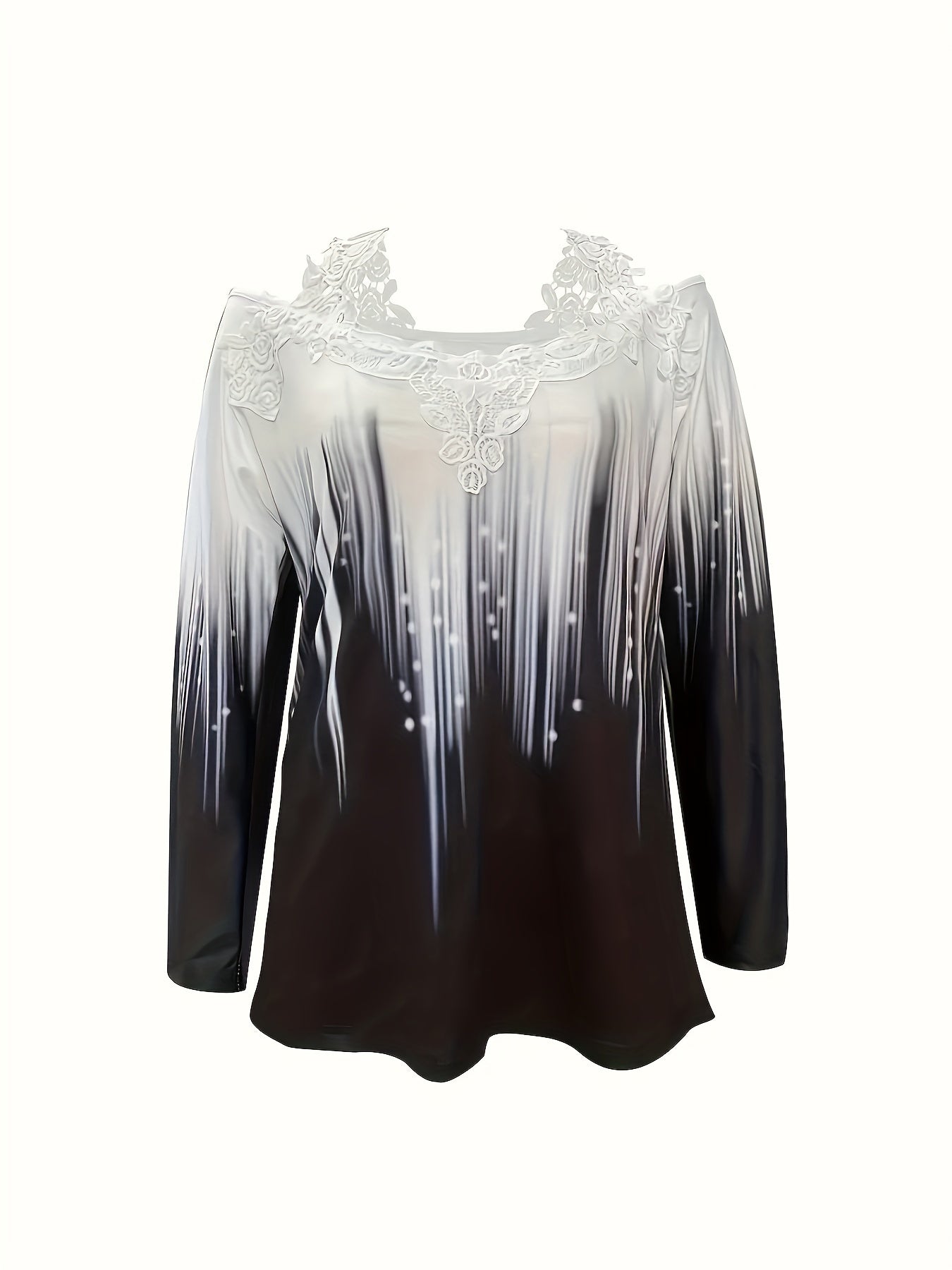 Spring And Autumn New Casual Gradient Color Printed Lace T-shirt Off-shoulder Long-sleeved Top