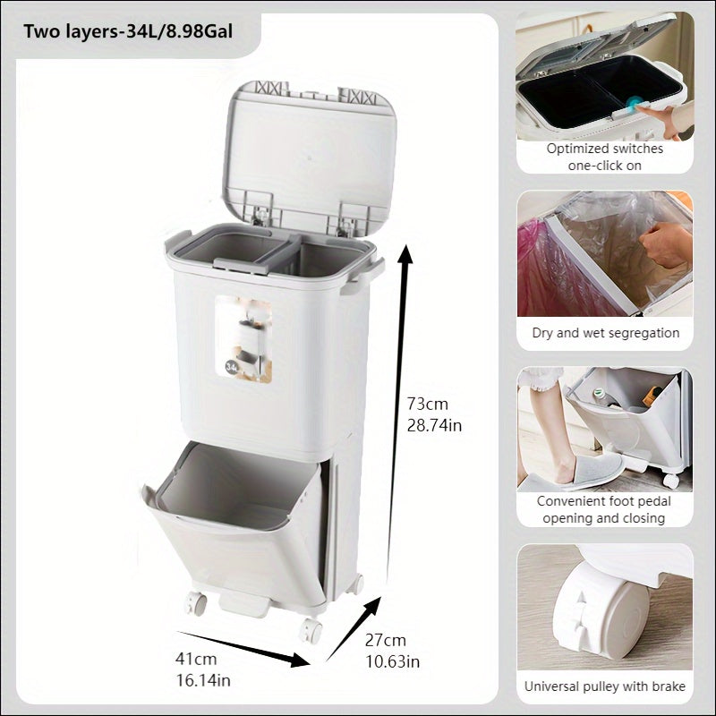 1pc Large Capacity Classified Multi-Tier Trash Can for Separation