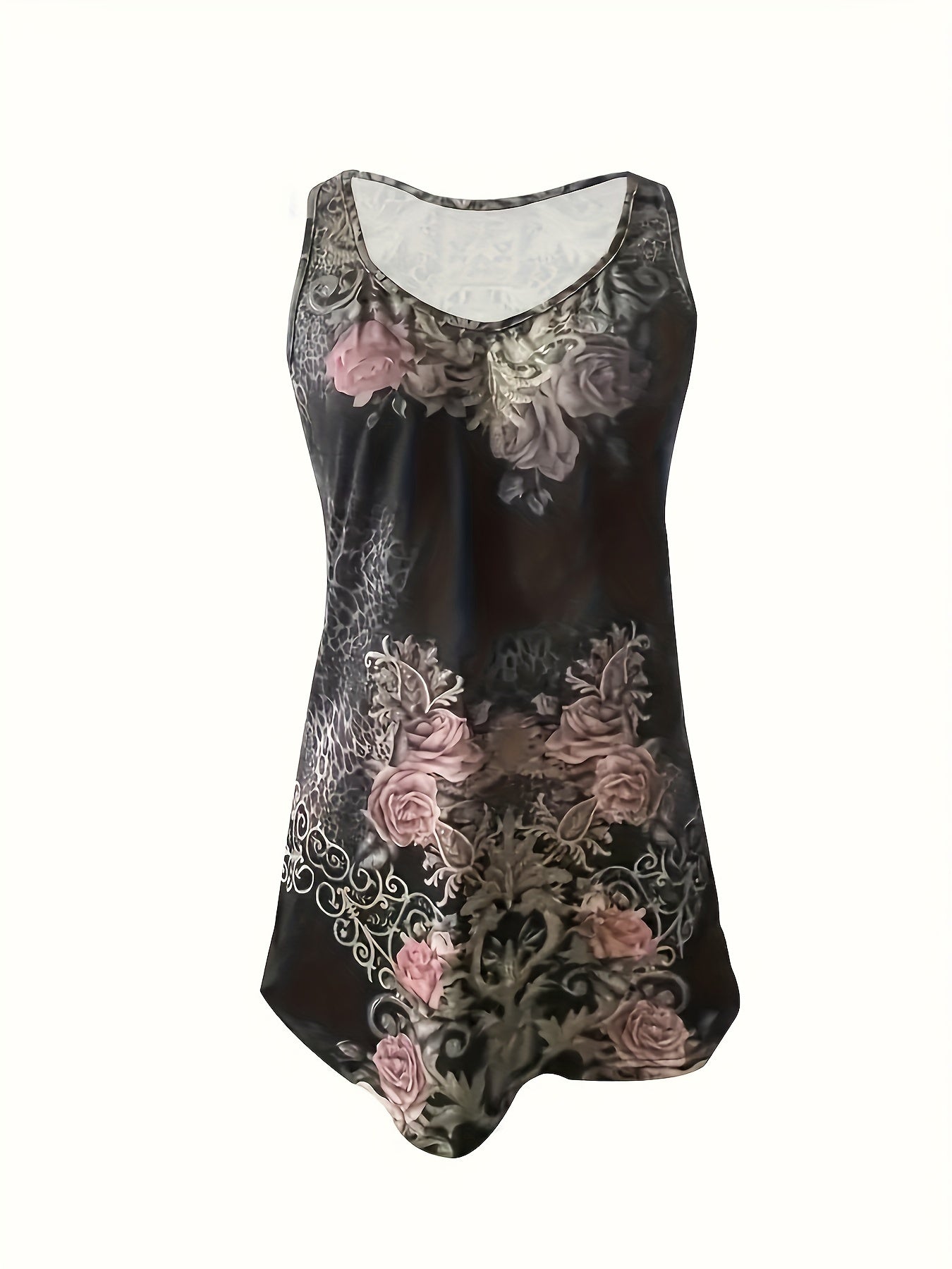 Floral Print Vest Floral Black Sleeveless Summer Top