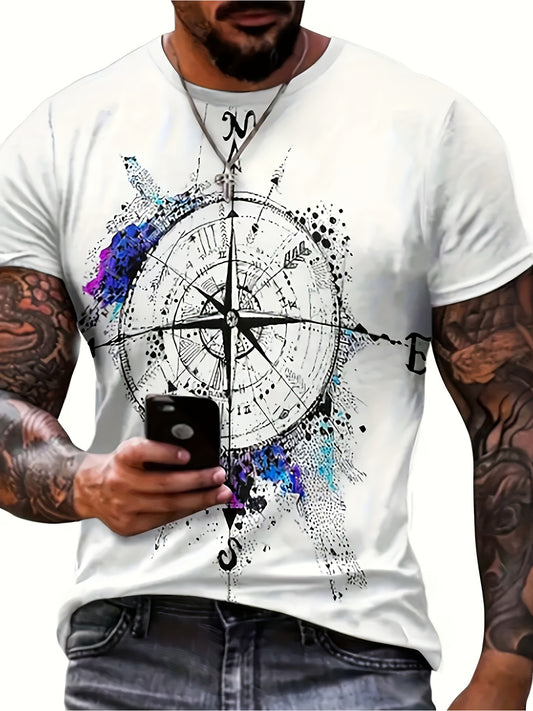 Daily Comfort Men'S Casual Cotton T-Shirt With Compass Print