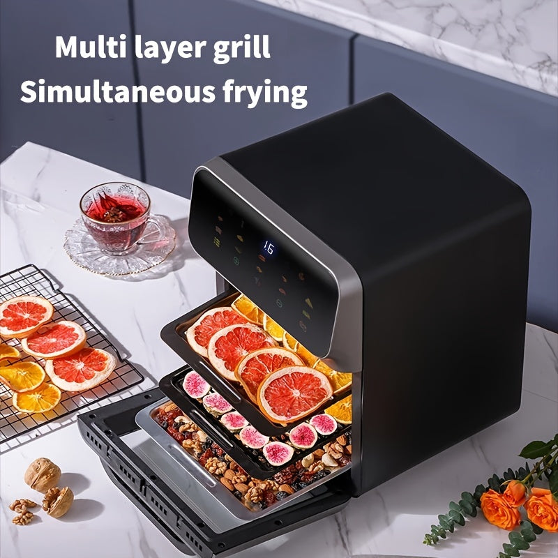 10L Family Air Fryer Oven Stereoscopic Liner, 5D Hot Air 18 Menus, 3 Modes, 1350W, Temp Control, Timer BBQ, Multi-Food, Home & Party, Versatile For Making Fries, Chicken, Steak, Pizza