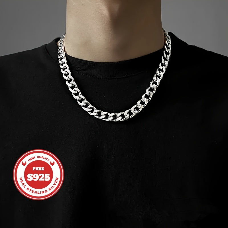 925 Silver, Cuban Necklace, Men's and Women's Necklace, Fashion Trend, Italian Craftsmanship, Suitable for Boyfriend, Girlfriend, Birthday Gift, Valentine's Day Gift, Various Festivals, Suitable for Casual Attire, 0.7oz