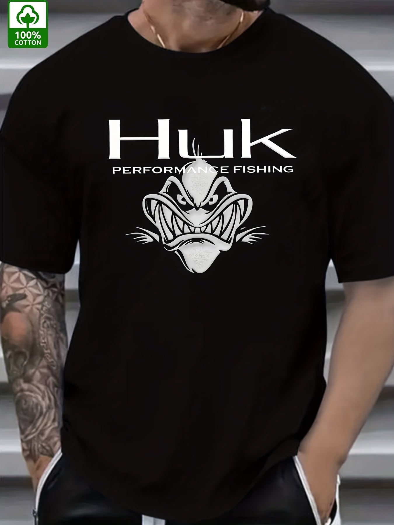 Men's HUK Performance Fishing Graphic T-Shirt - Black Casual Summer Outdoor Wear