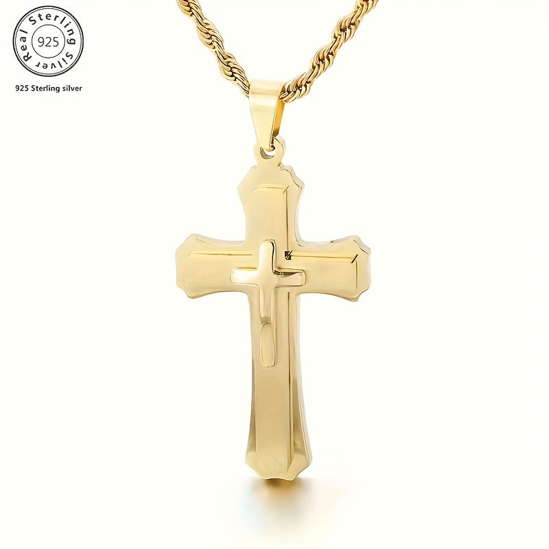 Stylish 18K Gold-Plated Double Cross Pendant 925 Silver