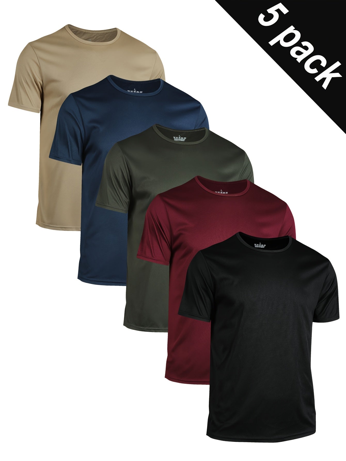 5pcs Men's Quick-Dry Breathable T-Shirts - Solid Color, Crew Neck, Short Sleeve, Lightweight Summer Sports Tops for Fitness & Training, Machine Washable, Polyester, Casual Wear|Versatile Tshirts|Smooth Texture