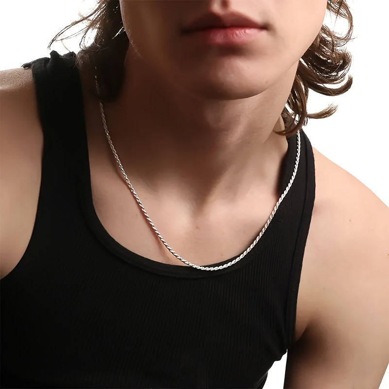 Sterling Silver Necklace, 3mm Woven Rope Chain Gift Box