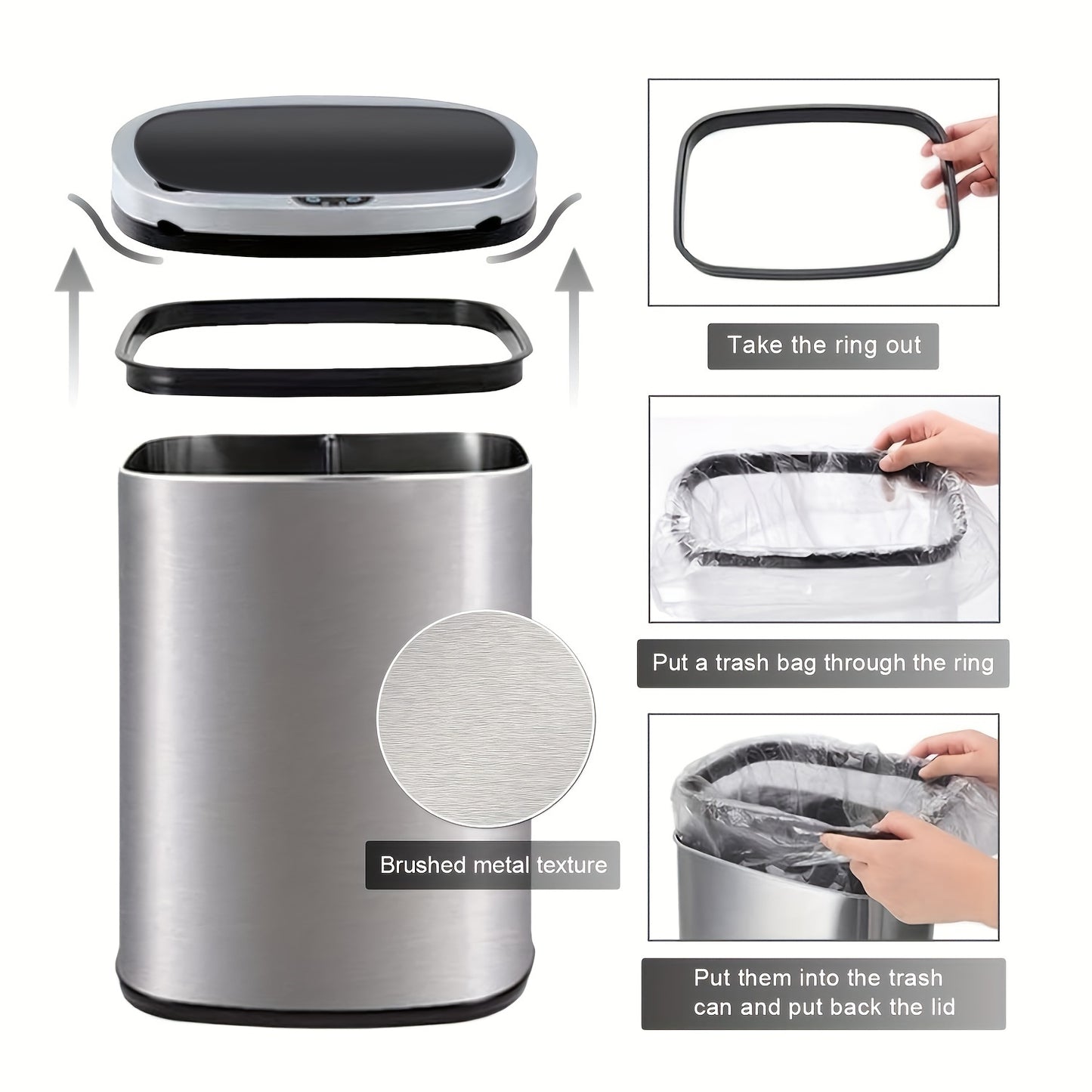 Automatic Garbage Can Touchless Motion Sensor Stainless Steel Trash Can with Lid Anti-Fingerprint