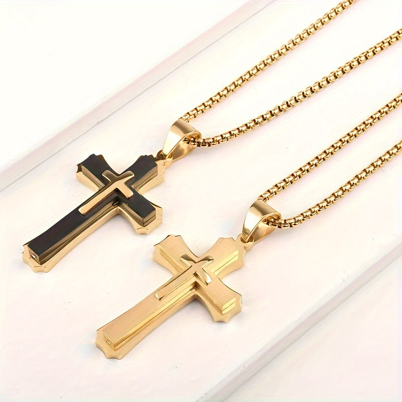 Stylish 18K Gold-Plated Double Cross Pendant 925 Silver