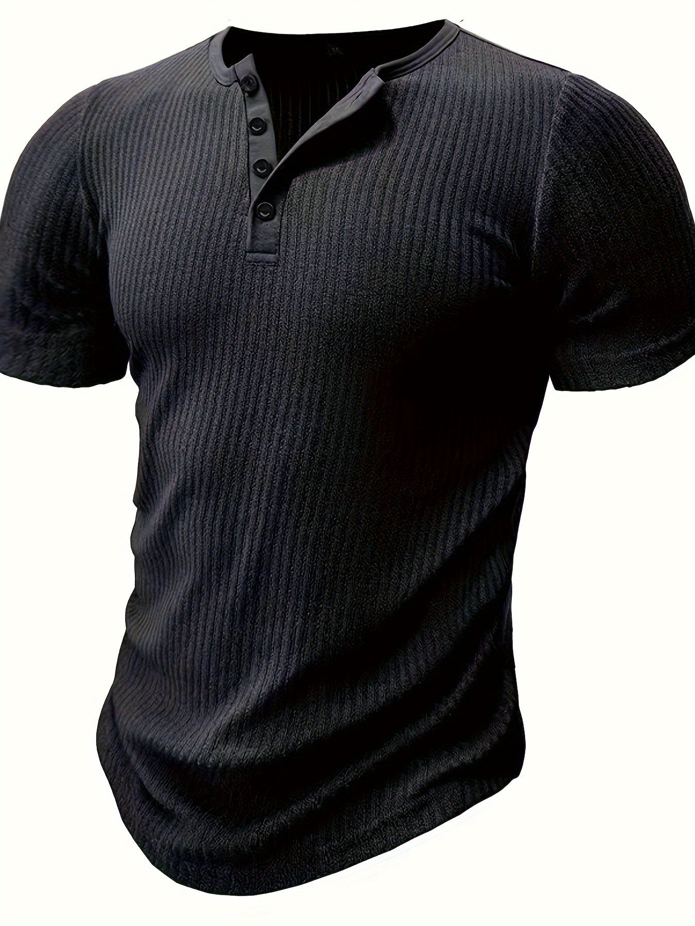 Mens Fashionable Solid Stripe Knit Henley Shirt - Breathable, Stylish & Versatile for Summer Leisure & Outdoor Fun