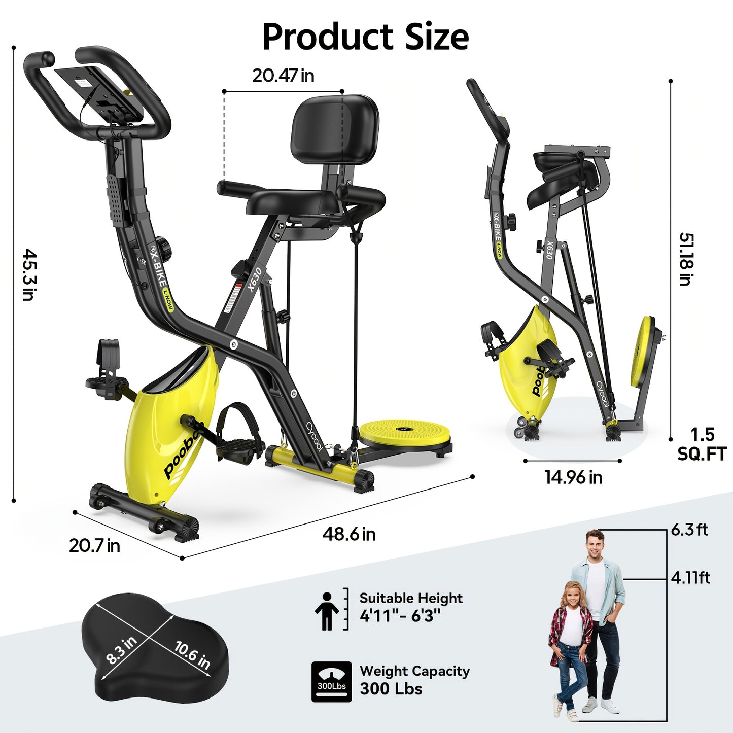 Foldable Indoor Exercise Bike with Twister Disk and Arm Resistance Bands
