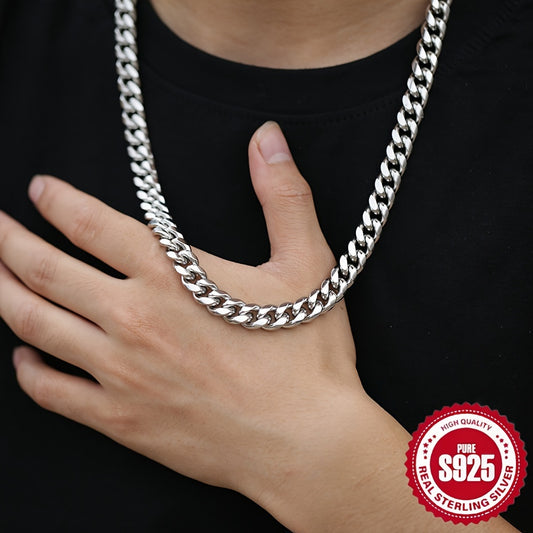 Stylish 925 Silver Cuban Link Necklace Hypoallergenic Silver