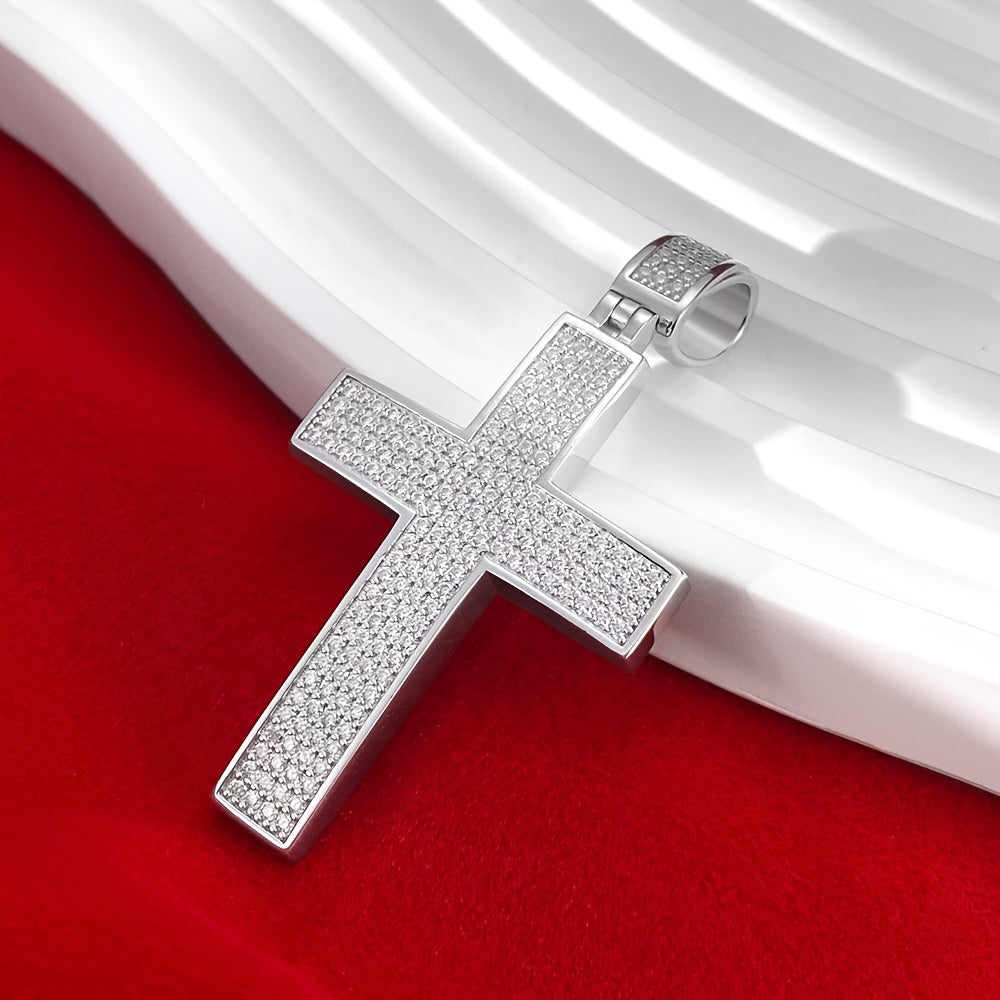 925 Silvery Moissanite Necklace Cross Design Gift Box