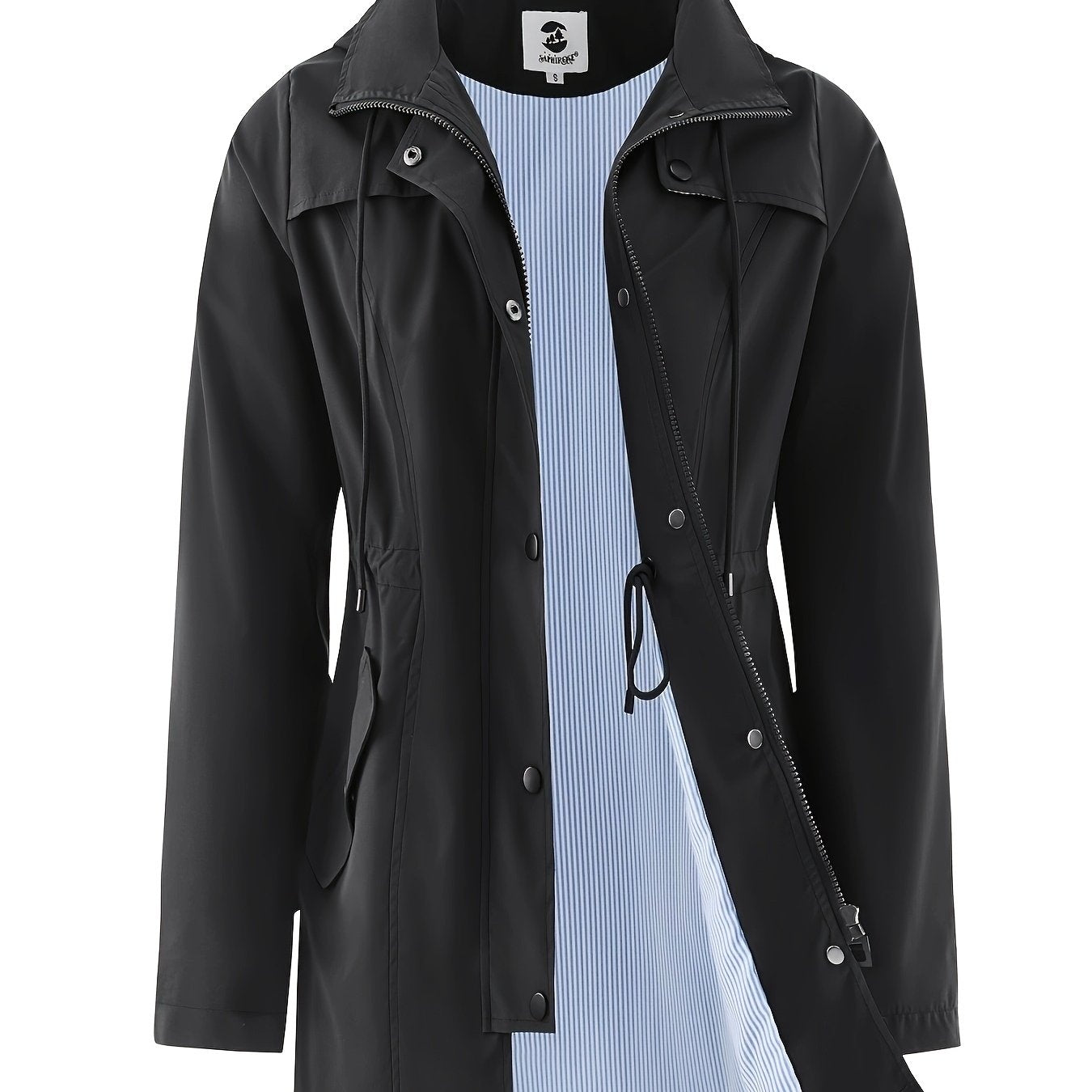 Women's Elegant High Quality Windbreaker Raincoat with Hood - High Elasticity Mid-Length Long Sleeve Jacket, Beige Trench Coat for Spring/Fall Outdoor Commute & Casual Outings, Spring Fall Jacket | Elegant Raincoat | High Qua