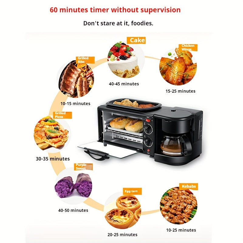 3 In 1 Portable Oven With Coffee Maker And Non-stick Grill