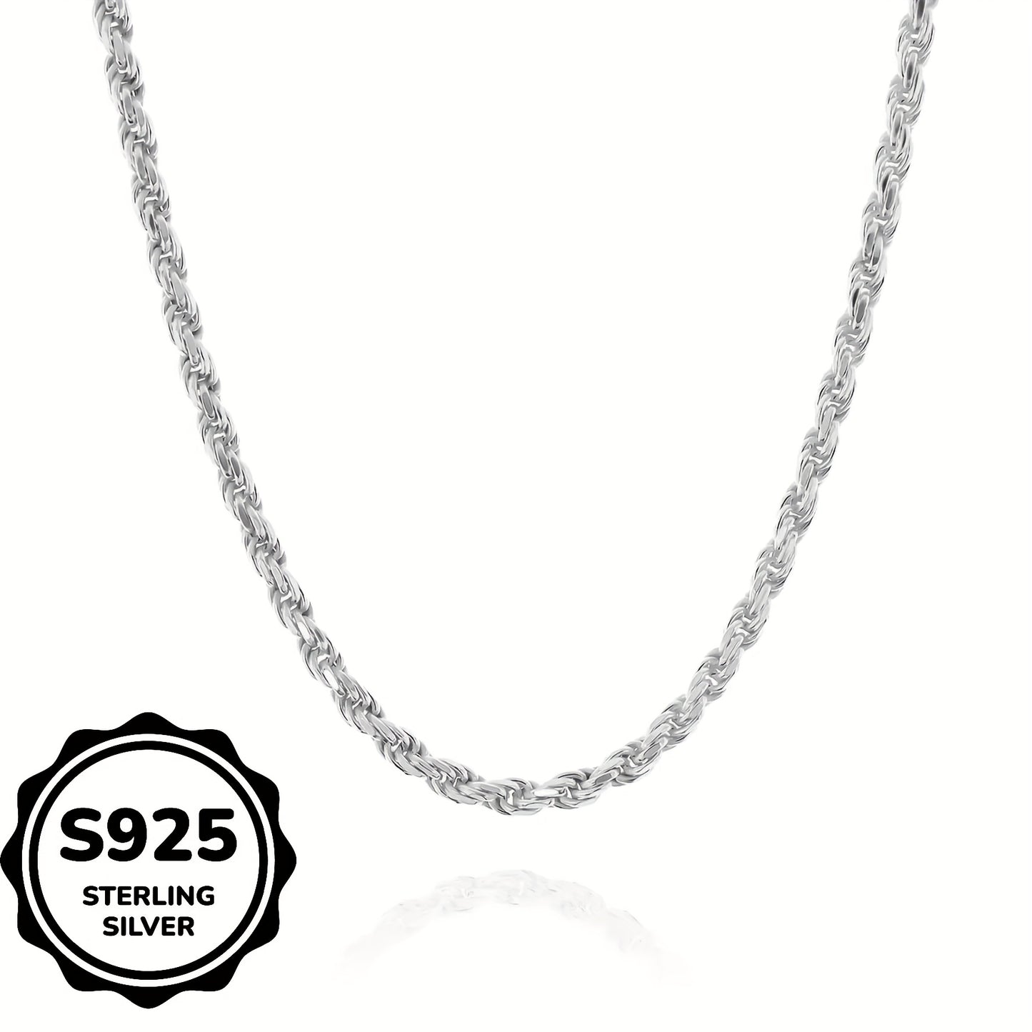 Sterling Silver Necklace, 3mm Woven Rope Chain Gift Box