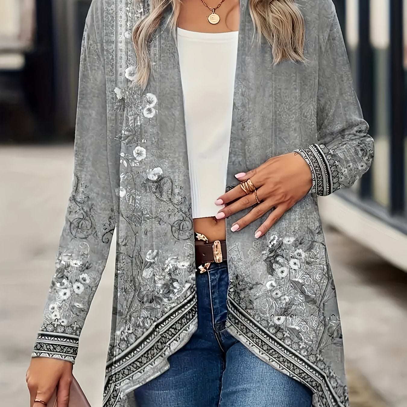 Spring And Autumn New Women Tops Floral Print Cardigan Casual Long-sleeved Thin Coat