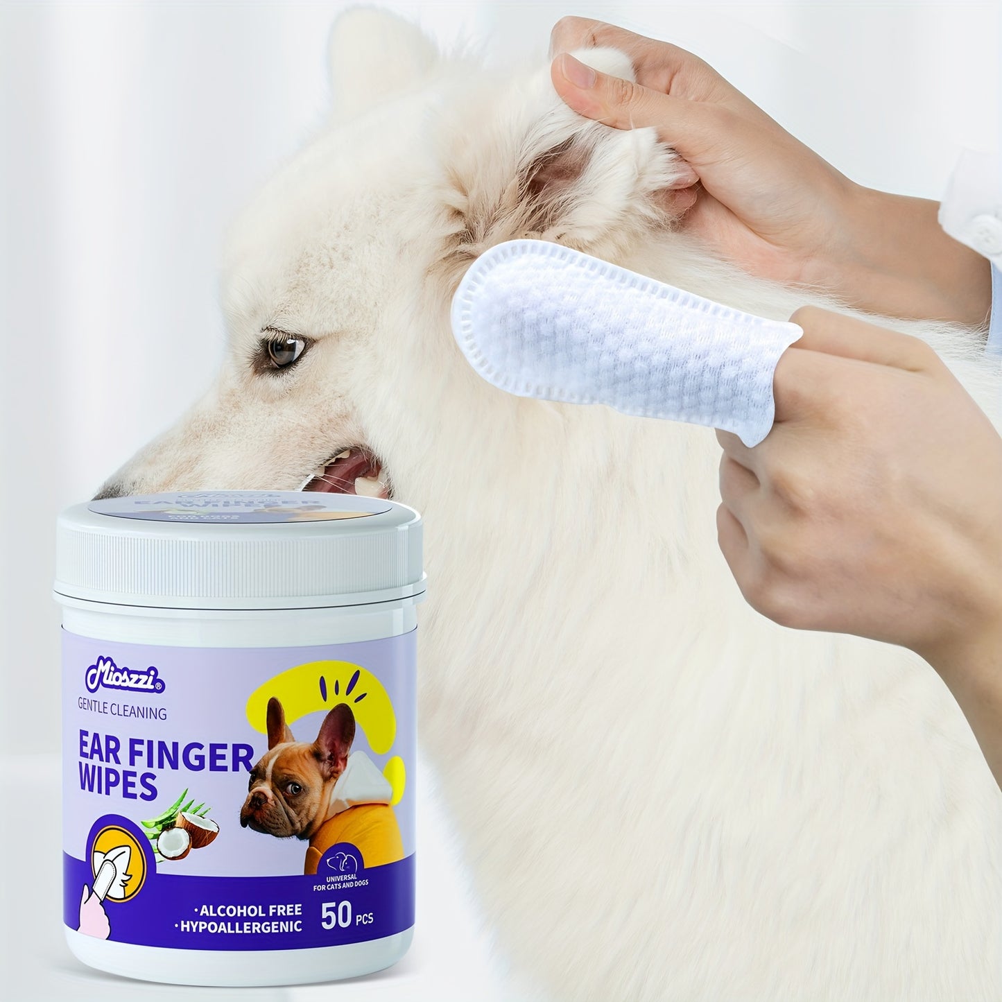 50pcs Mioszi Pet Ear Cleaning Wipes for Dogs and Cats