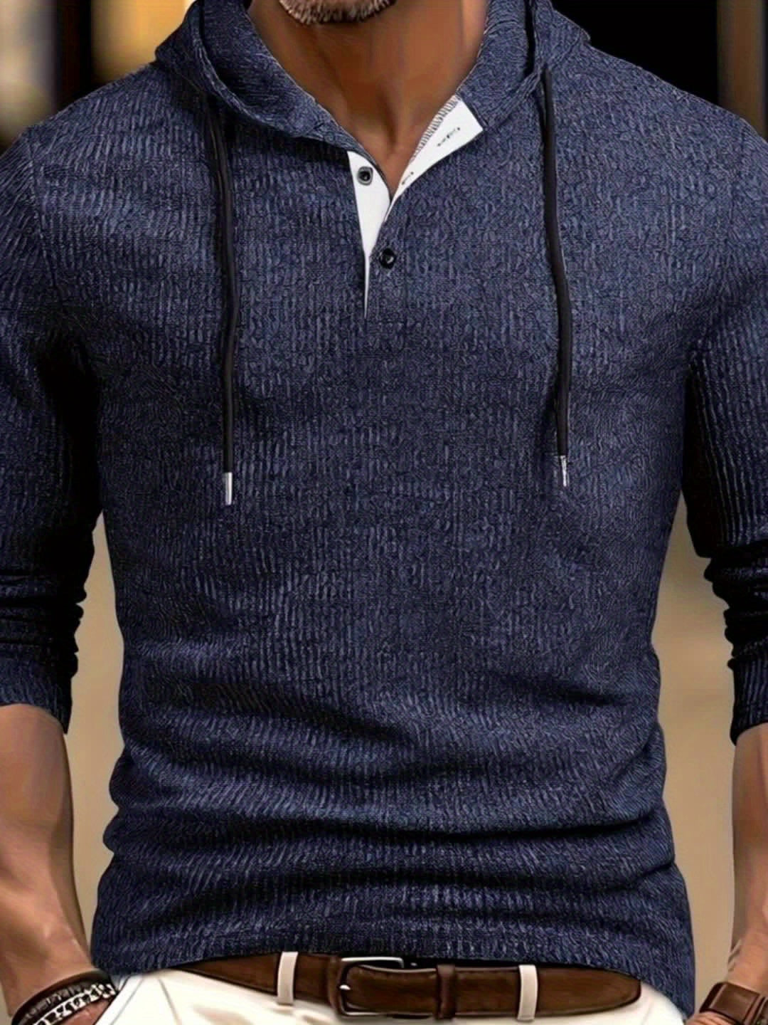 Men's Color Block Hooded Henley Shirt by VM