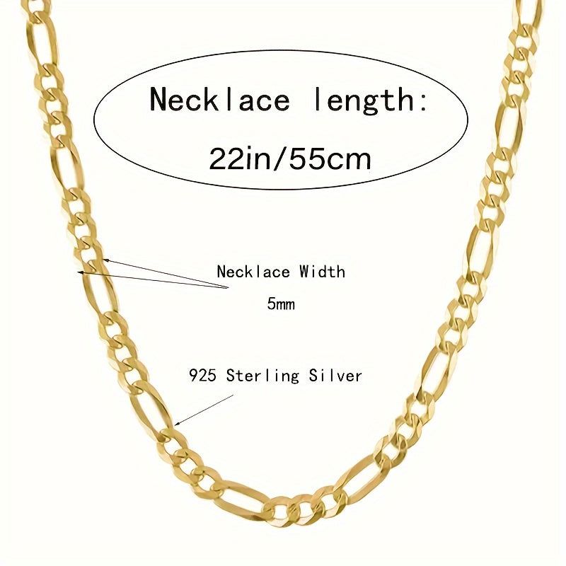 1 Piece Of Italian 5mm Cut Figaro Necklace, 925 Silver (including 9g Silver) Plated With 18k golden plated, Men's And Women's, Fashionable Classic Style, Daily Wear Valentine's Day Birthday Party, Gift Boutique Gift Box