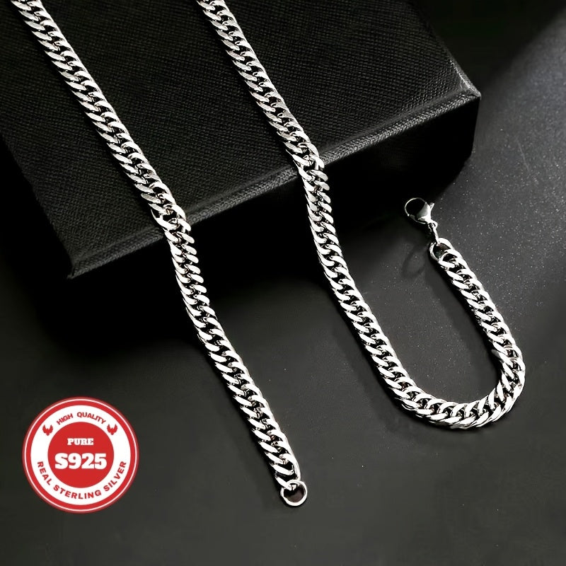925 Silver, Cuban Necklace, Men's and Women's Necklace, Fashion Trend, Italian Craftsmanship, Suitable for Boyfriend, Girlfriend, Birthday Gift, Valentine's Day Gift, Various Festivals, Suitable for Casual Attire, 0.7oz