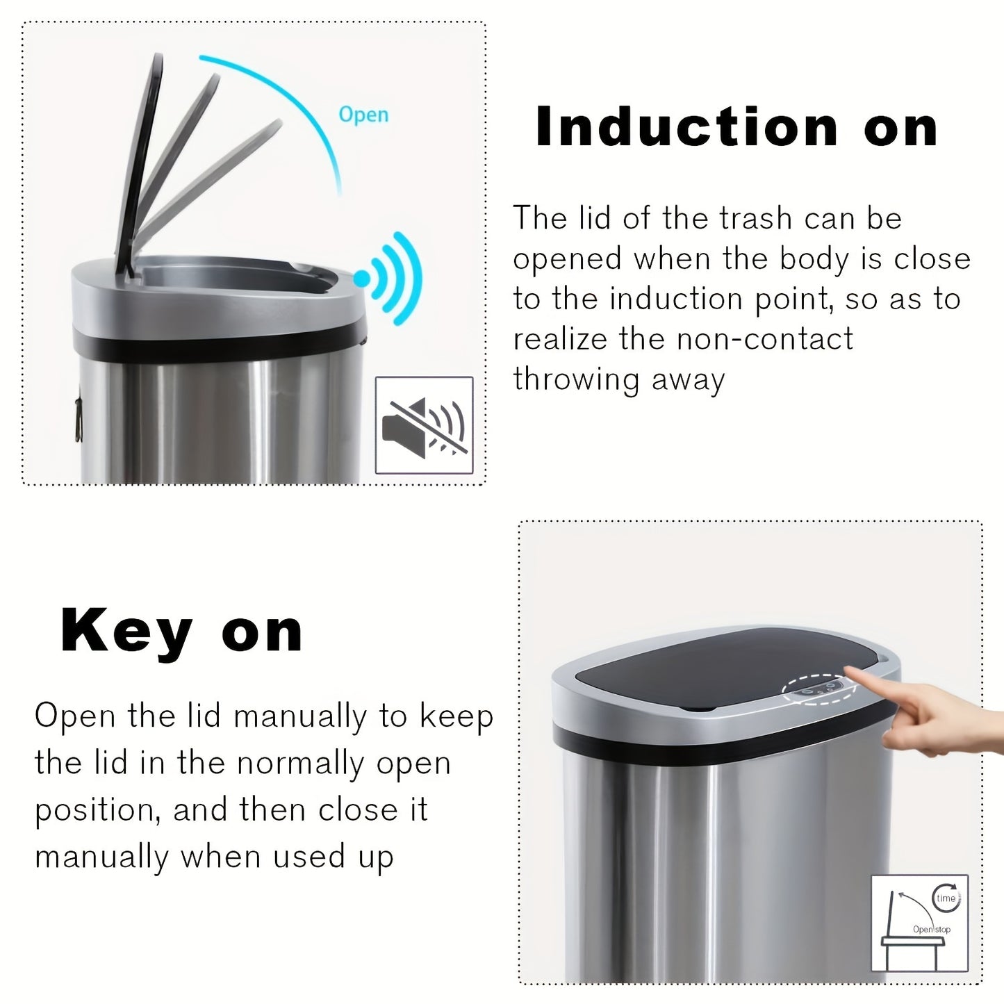 Automatic Garbage Can Touchless Motion Sensor Stainless Steel Trash Can with Lid Anti-Fingerprint