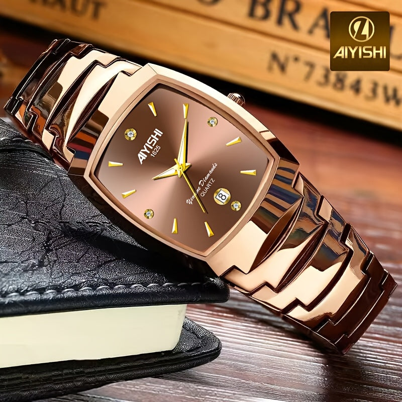 Elegant Golden Quartz Men's Watch Durable Zinc Alloy Water-Resistant