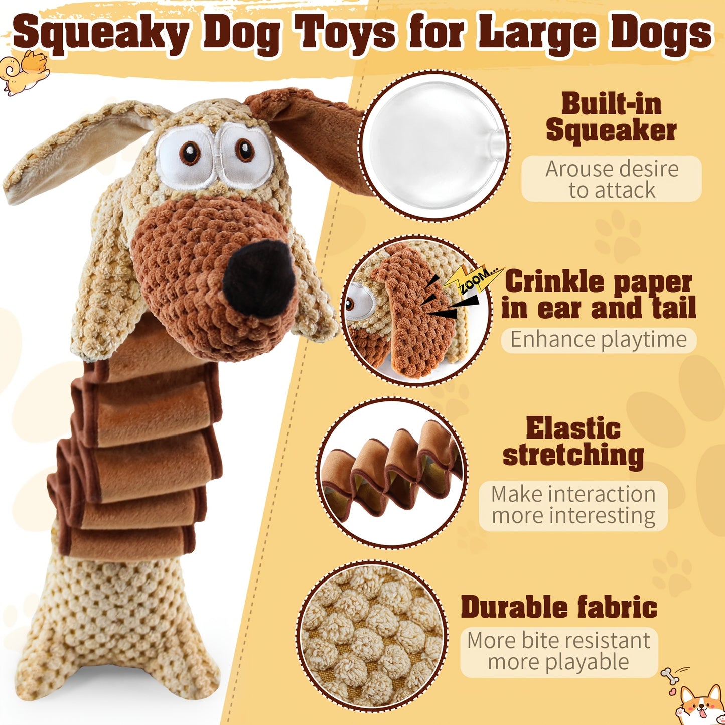 Crinkled Paper Filled Large Squeaky Dog Toys Pull Dog Bite Toys For All Sizes Without Battery Pet Supplies