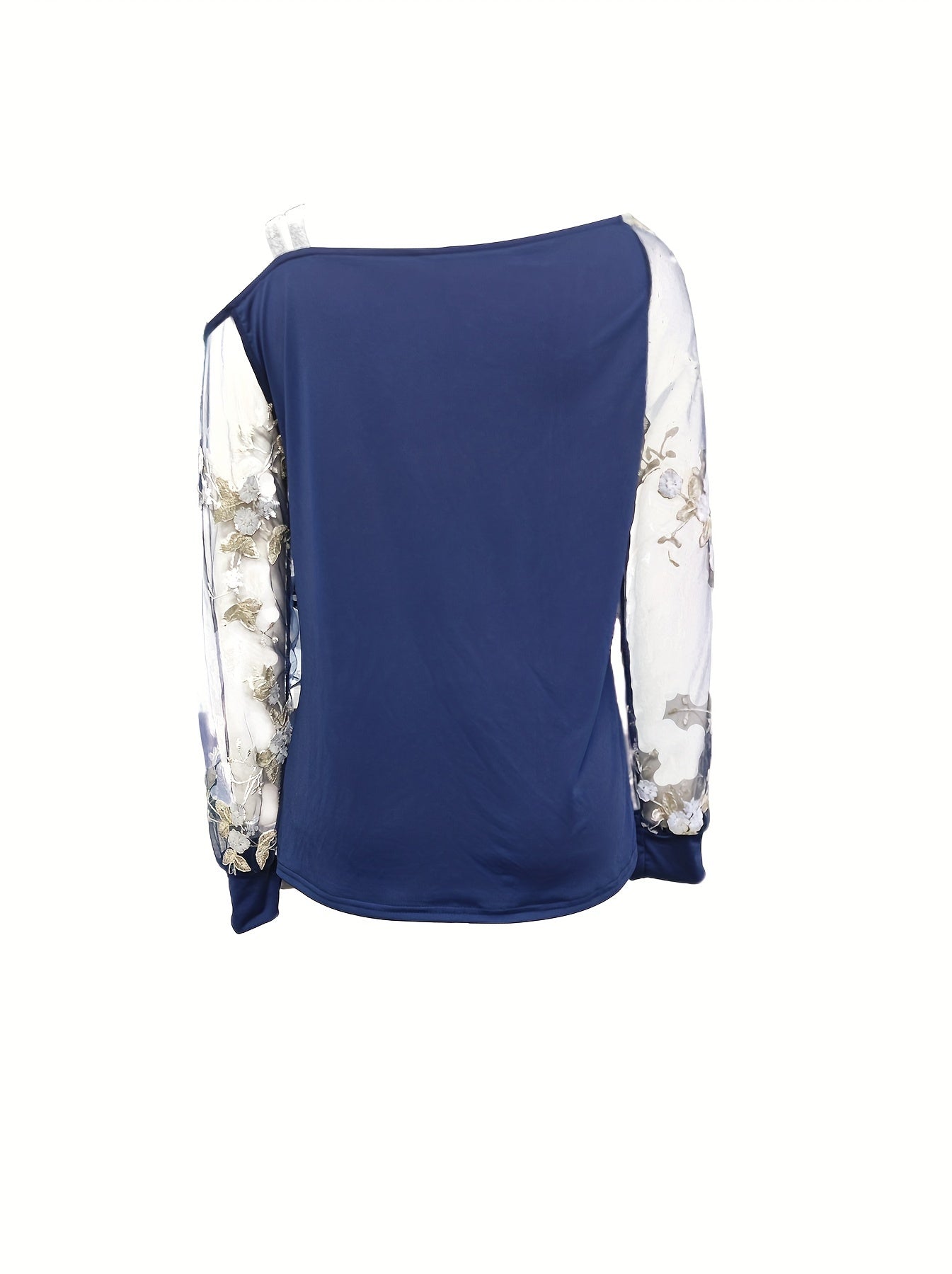 Elegant Off-Shoulder Embroidered Long Sleeve T-Shirt for Women